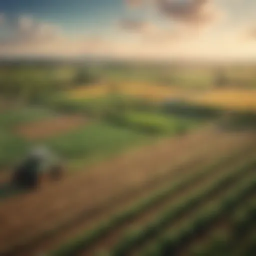 Diverse agricultural fields showing varying crops