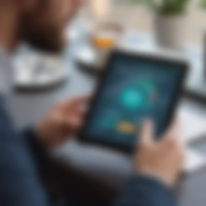 A person analyzing their credit report with a digital tablet, showing improved credit scores.
