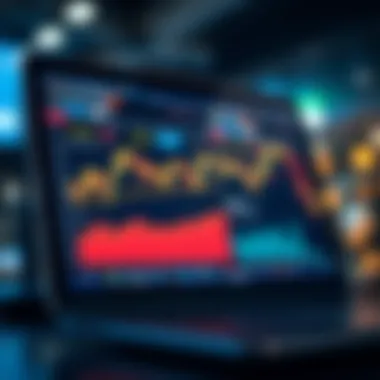 Stock Market Trends and Data Analytics A visualization of stock market trends and data analytics on a laptop screen.
