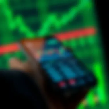 Smartphone Stock Trading Application Interface A close-up of a smartphone displaying a stock trading app interface.