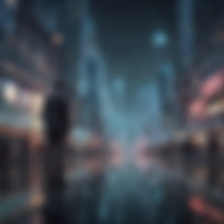 Future prospects of neural networks in investing illustrated through a futuristic cityscape.