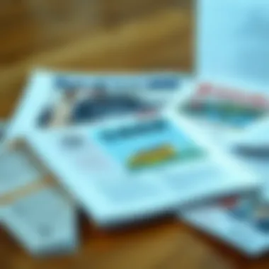 Different types of loan brochures laid out, showcasing personal, auto, and home loan options.