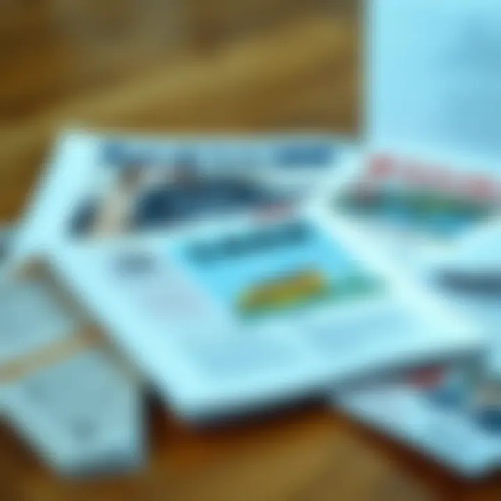 Different types of loan brochures laid out, showcasing personal, auto, and home loan options.
