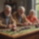 A diverse group of retirees engaging in various hobbies