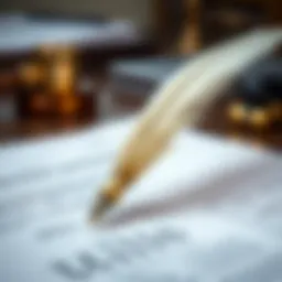 An illustration of a legal document with a quill pen